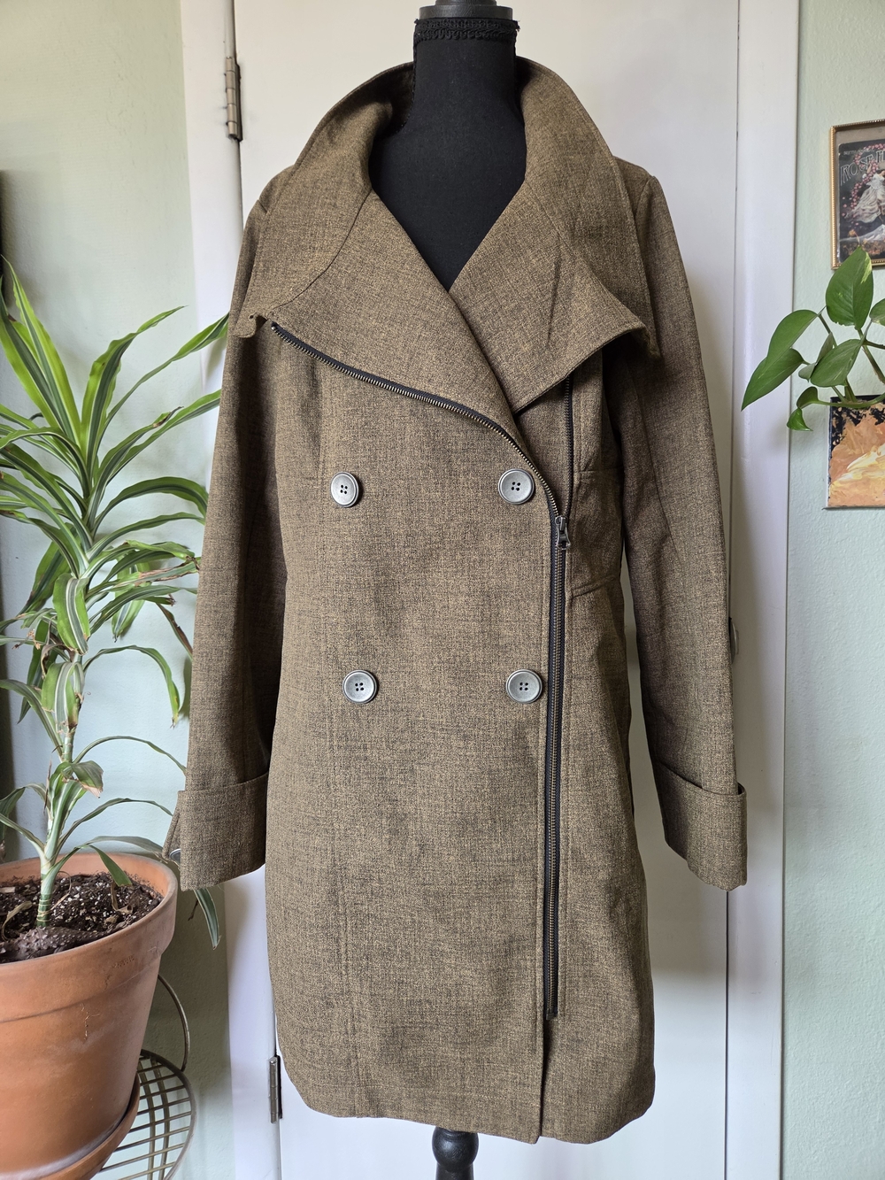 Prana Brown Double-Breasted Trench Coat